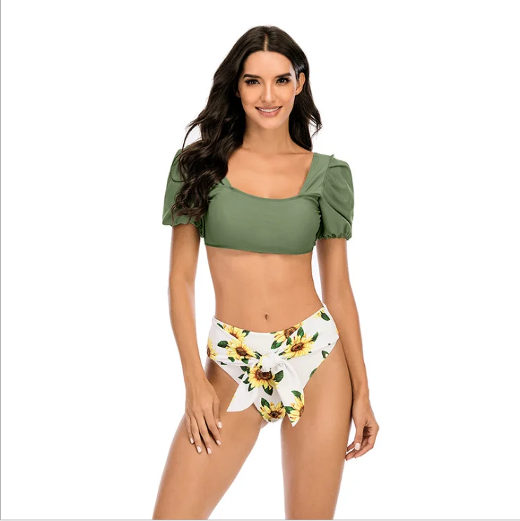 

Women Ruff Short Sleeve Back Bathing Suit High Waist Swimwear Tankini Bikini Swimsuit Women Bathing Swimwear Swimsuit ZCX
