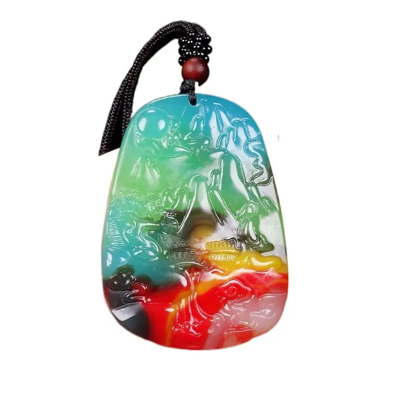 

Color Jade Landscape Pendant Charm Accessories for Jewelry Amulet Necklace Gifts Natural Women Fashion Chinese Carved Men