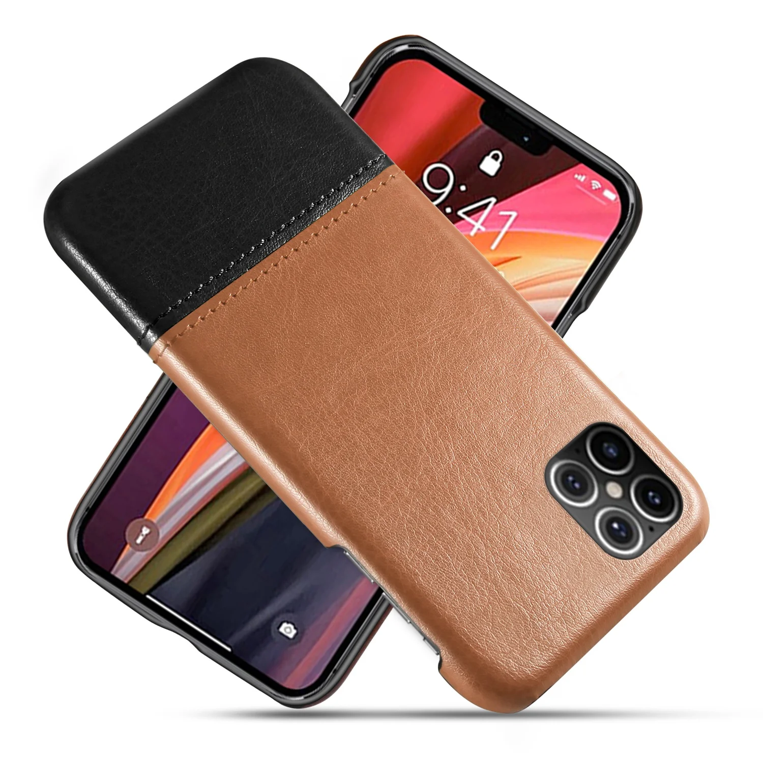 

Double color Scratch-Resistant Slim PU Leather PC Protective Phone Case for Iphone 12mini 5.4 12 12pro 6.1 12pro max 6.7, Multi-color, can be customized