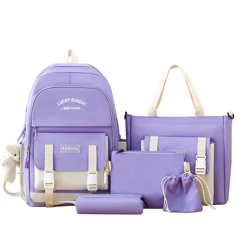 

Value Set 5-piece-set Shoulder Bag Pencil Bag Backpack Junior High School Students School Bag Cute Backpack