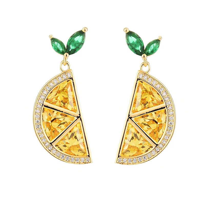 

Creative Design S925 Yellow Cubic Zircon Orange Shaped Stud Earring Multi Color Crystal Gemstone Lemon Shape Drop Earring