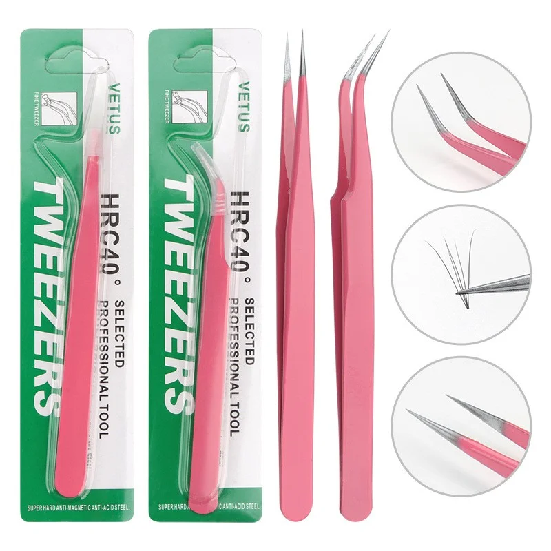 

Straight Pointed Tweezers Stainless Steel Volume Pink Eyelash Tweezers