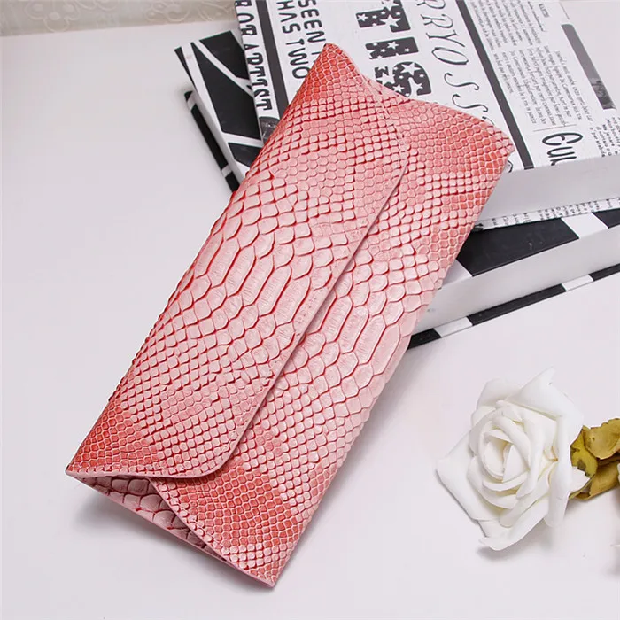 

Custom Fashion Python Snake Skin Pattern PU Leather Envelope Clutch Bag Wallet Handbags