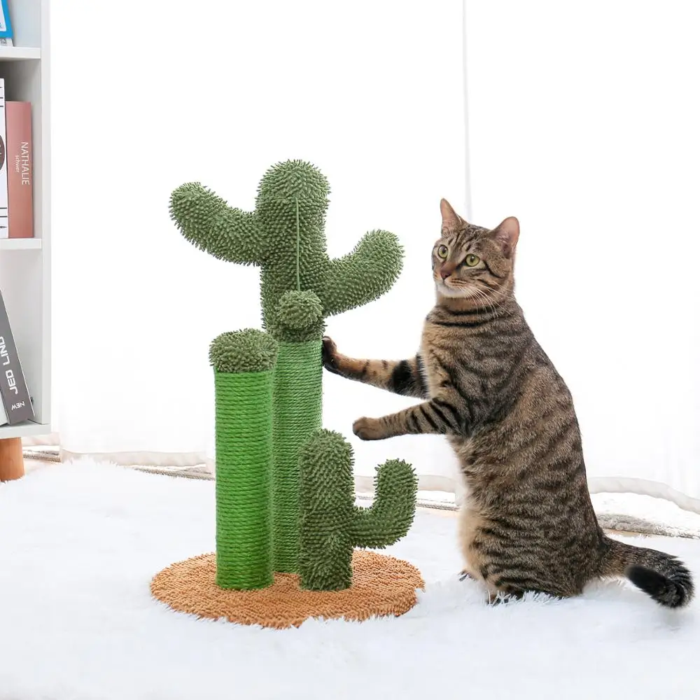 

Green Cactus Scratching Post Interactive Small Cat Tree Condo Towers Cat Fun Cat Scratcher Post Wholesale Pet Toy 2021