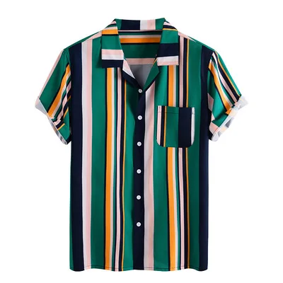 

Coldker Men's Shirt Fashion Summer Shirt Men's Breathable Stripe Summer Short Sleeve Loose Buttons Casual Shirt Blouse Masculina, As show