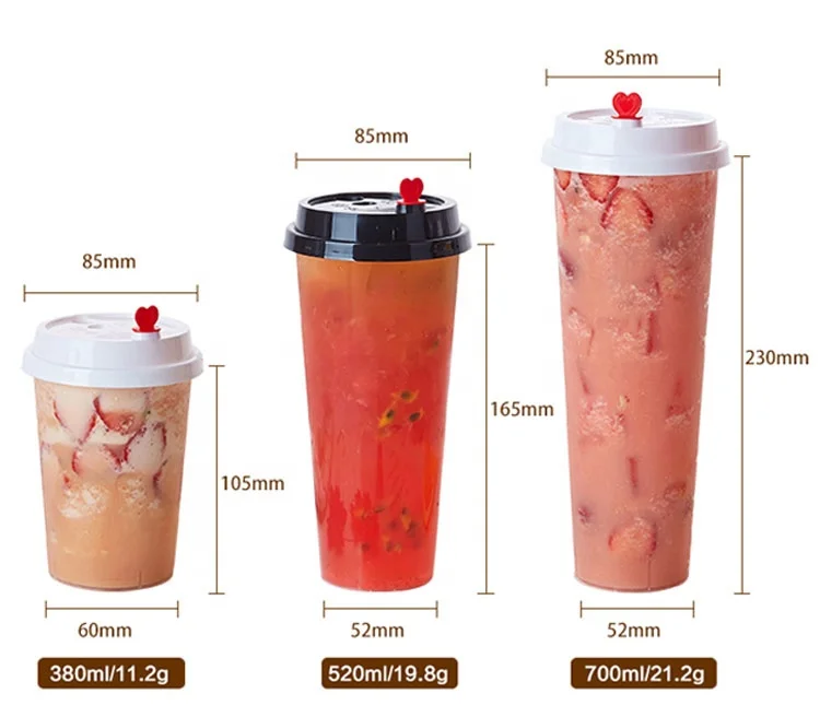 
85mm 520ml 18oz disposable transparent injection milk tea cup hi tea cup juice beverage packaging cup 