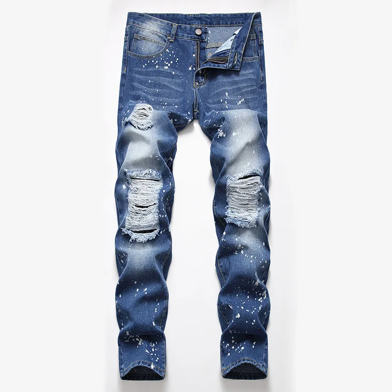 

Crazy ripped destroyed guangzhou jeans skinny biker jean men