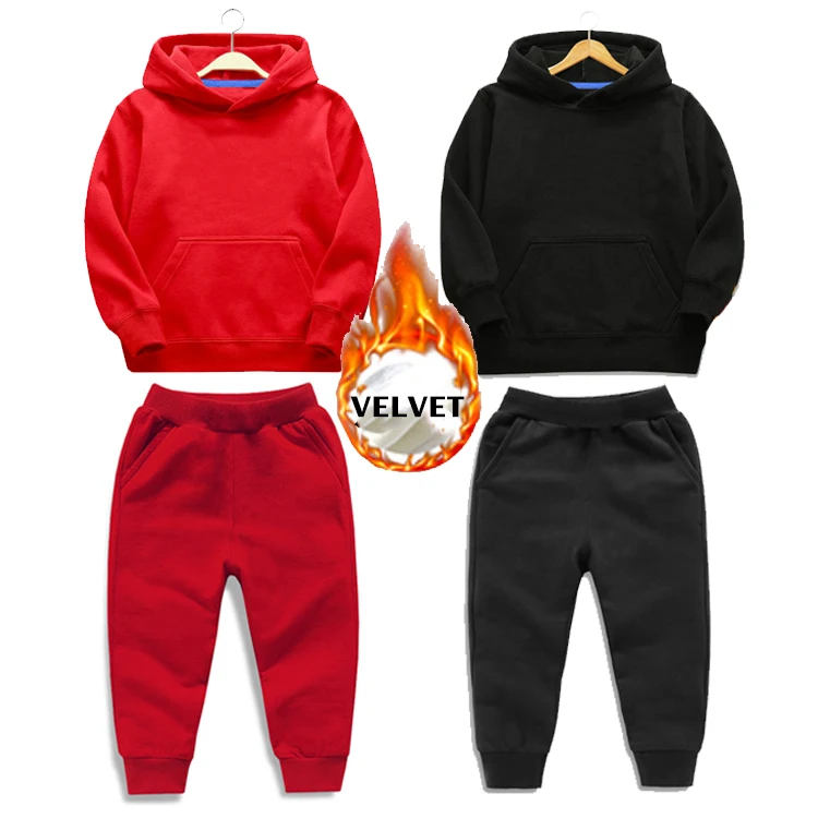 

Velvet Thickening Kids Hoodies Trousers Two Piece Pant Set Boys Girls Winter Solid Color Tracksuit Sweatsuit Custom, Customized color