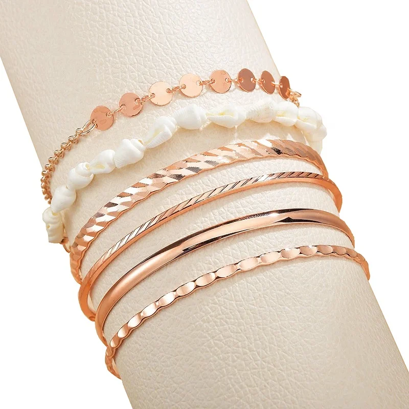 

Wholesale Simple Style Metal Shell Bracelet for Women, Gun black, rose gold,gold, silver
