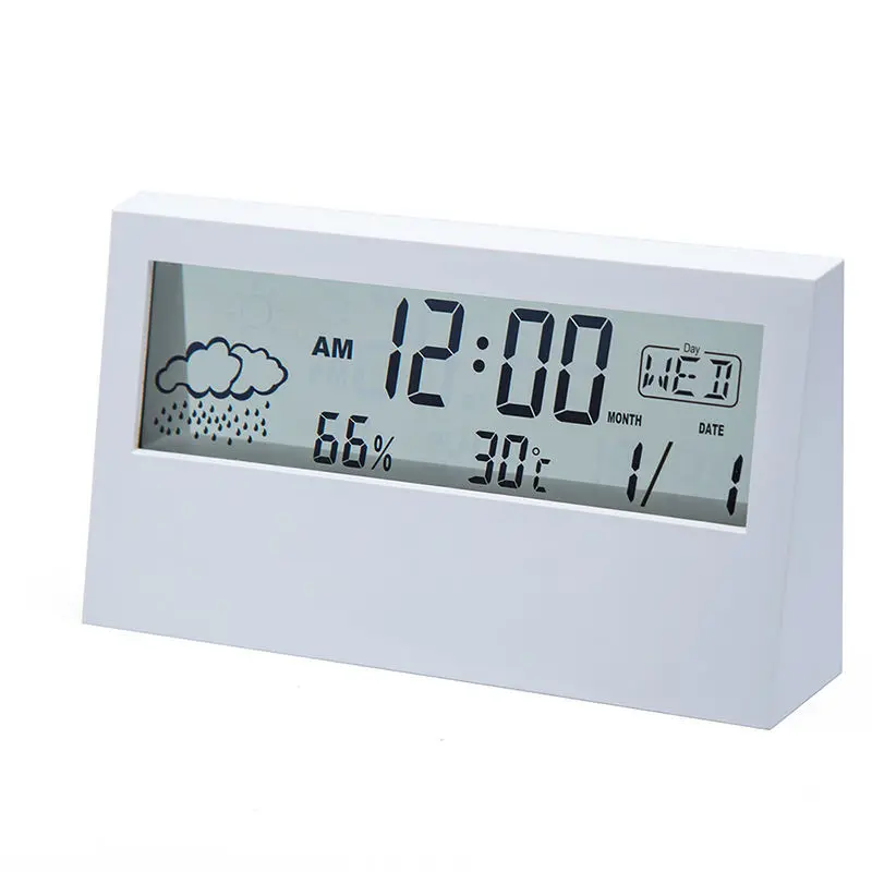 

JCX/Simple Style Desktop Square Digital Alarm Clock Calendar Temperature Humidity LCE Display Bedsides Office Table Alarm Clock