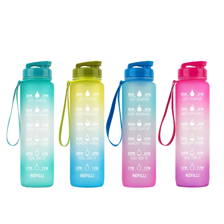 

32oz/1000ml Eco friendly BPA Free Tritan Sports Water Bottles With Custom Logo Motivational Water Bottle Drinking Water Bottles, Sky bule/black/pink/green