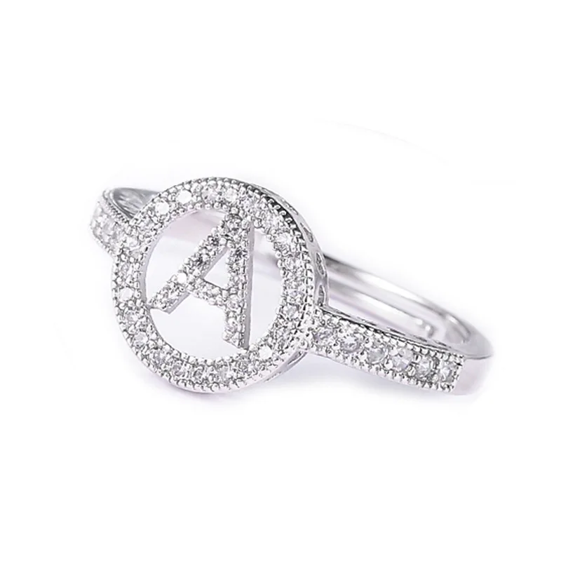 

Diamond Studded Ring Opening Adjustable Hollow Initial Jewelry Finger Ring Women, Picture shows