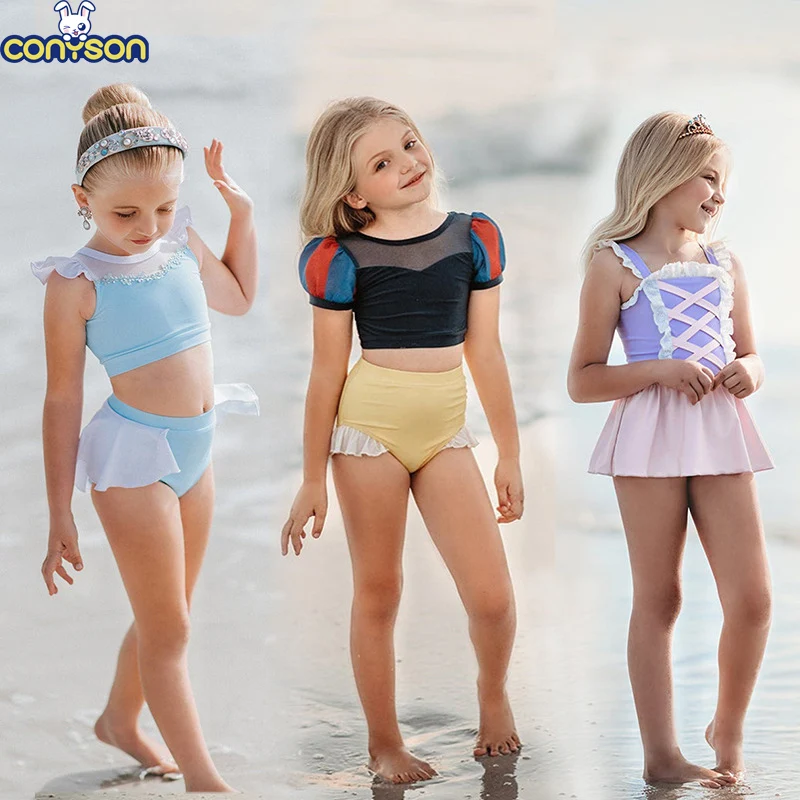 

Conyson Wholesale Summer Kids Beach Clothes Fitness Sexy Ruffles Triangle Custom Kids Piece Bikini Skirt Swimwear for Kids Girls, Picture showed