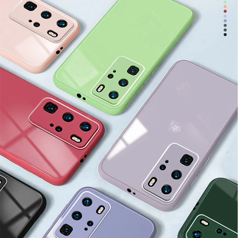 

Luxury Liquid Silicone Tempered Glass Case For Huawei Mate 40 Pro Phone Case For Huawei P40 Pro P30 Mate 30 Nova 8 7 Pro Fundas