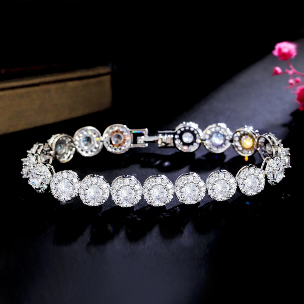 Exquisite Cubic Zirconia Bridal Party Bracelet for Women Shiny Round Cut CZ Tennis Bracelet Wedding Accessory Engagement Jewelry