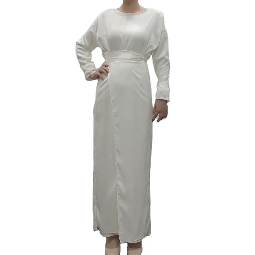 Under Abaya Dress Ethnic Clothing Tie Cross Waist Wrap Silk Satin Abaya Muslim Slip Inner Dress