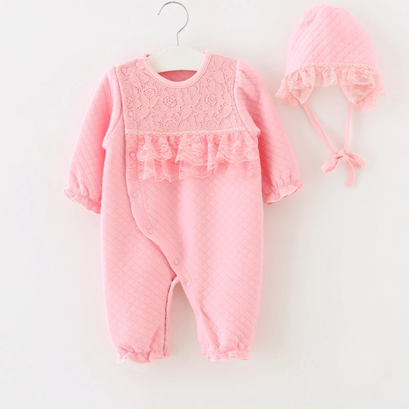 

Long-sleeve Lace Newborn Baby Girl Rompers Organic Cotton Sleeping Bag Toddler Baby Bodysuit Onesie Jumpsuit Baby clothes Set, Pink/white