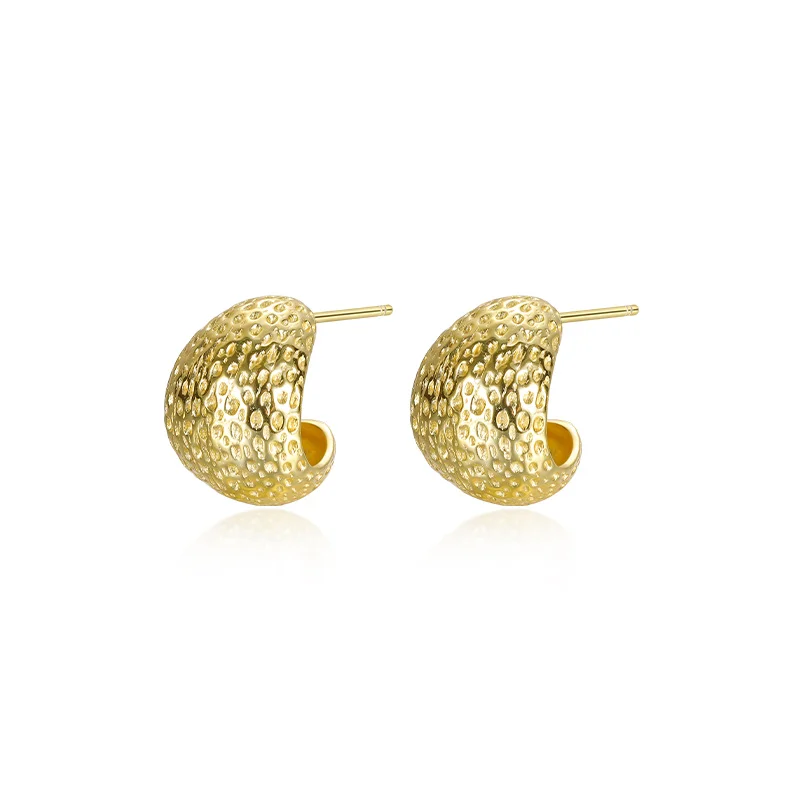 

Custom 925 Sterling Silver Statement Fine Jewelry 18K Gold Plated Chunky C Shape Stud Earrings for Women