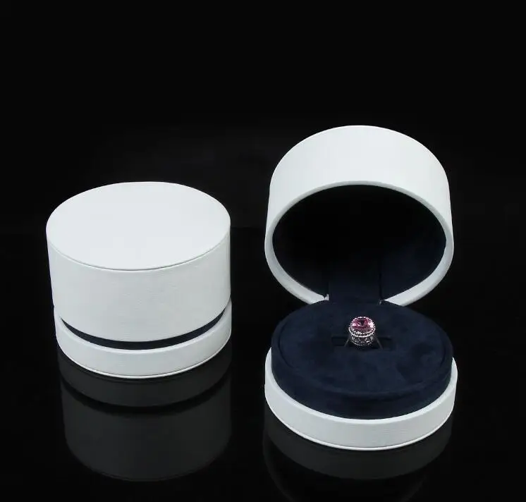 

Custom PU Leather Round Tube Box Packaging For Jewelry Necklace Ring, White color