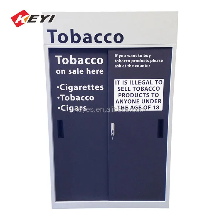 
custom tobacco store metal 8 tier cigarette lockable display cabinet with left and right sliding door 