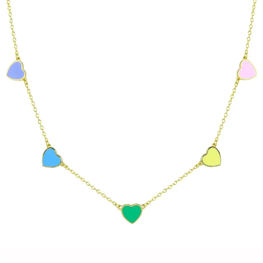 

iced out bling 925 sterling silver trendy fine women choker jewelry micro pave cz colorful enamel heart link chain necklace