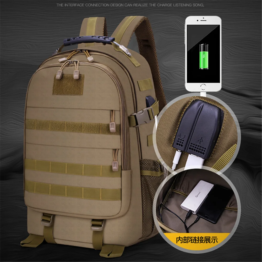 

USB Tactical Backpack Hiking Military Bag Camping Rucksack Sport Backpacks Travelling Hiking Outdoor Bags Army Molle Bag, Black,tan,olive drab or customized