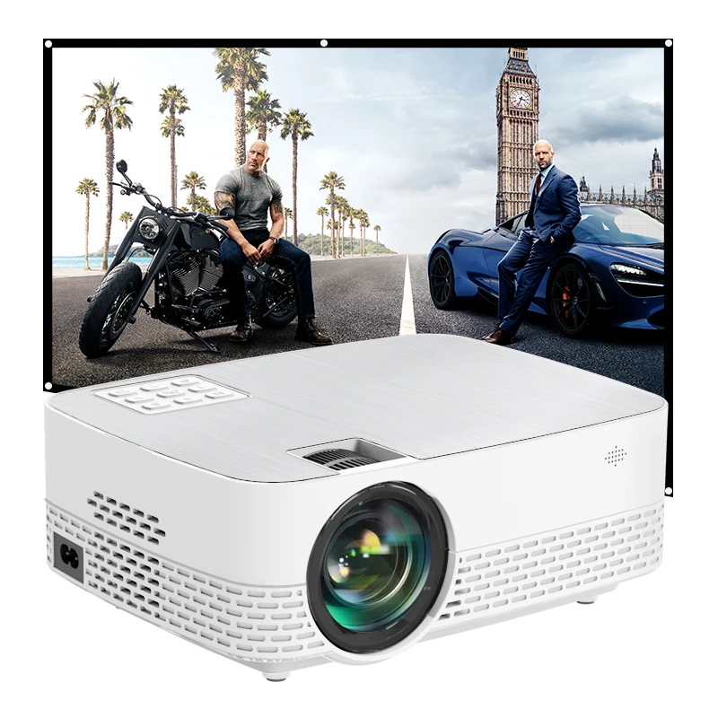 

Projector 6000 Lumens HD LED Portable Video Projector Home Theater With Big Screen, White+silver