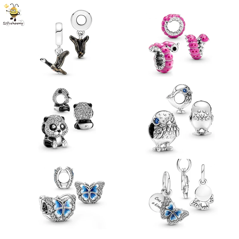 

Hot Sale Original 925 Sterling Silver CZ Animal Collection Beads Cute Wild Goose Bird Panda Charms