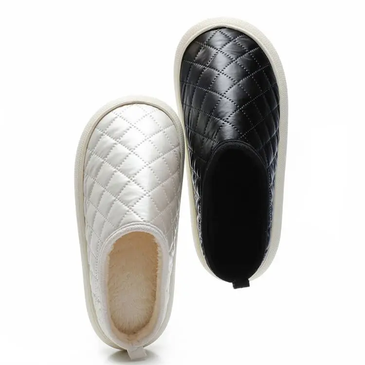 

Autumn and winter lovers fluffy slippers home soft bottom warm winter slipper D11583, Pink/beige/silver/black