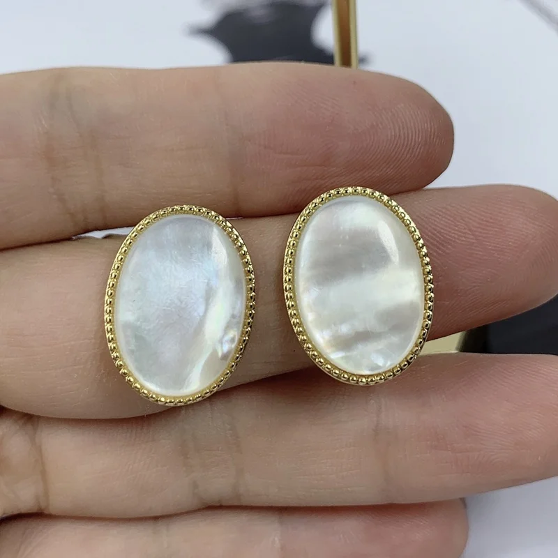 

Luxury oval pearl shell 925 silver needle stud earrings jewelry personalized earrings for women, Picture