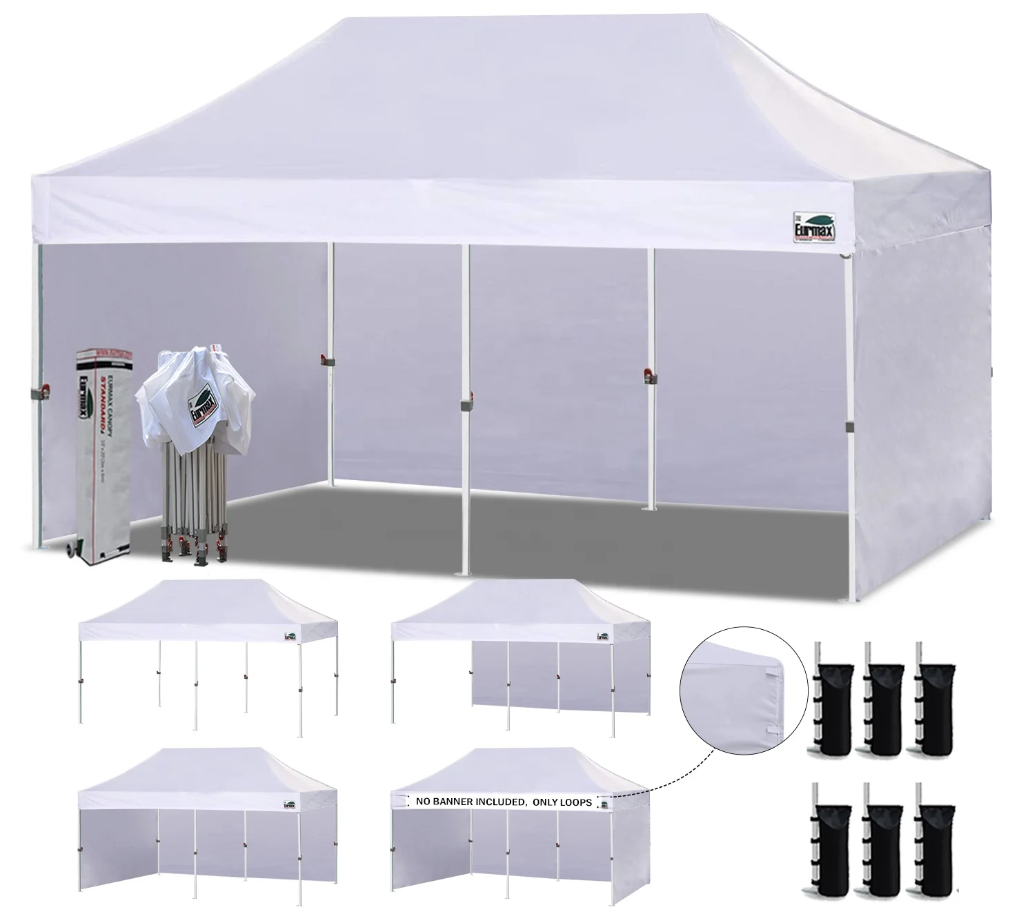 

Eurmax 10x20ft Pop up Canopy with 4 Sidewalls Outdoor Sunshade Tent Event Trade Show Canopy White