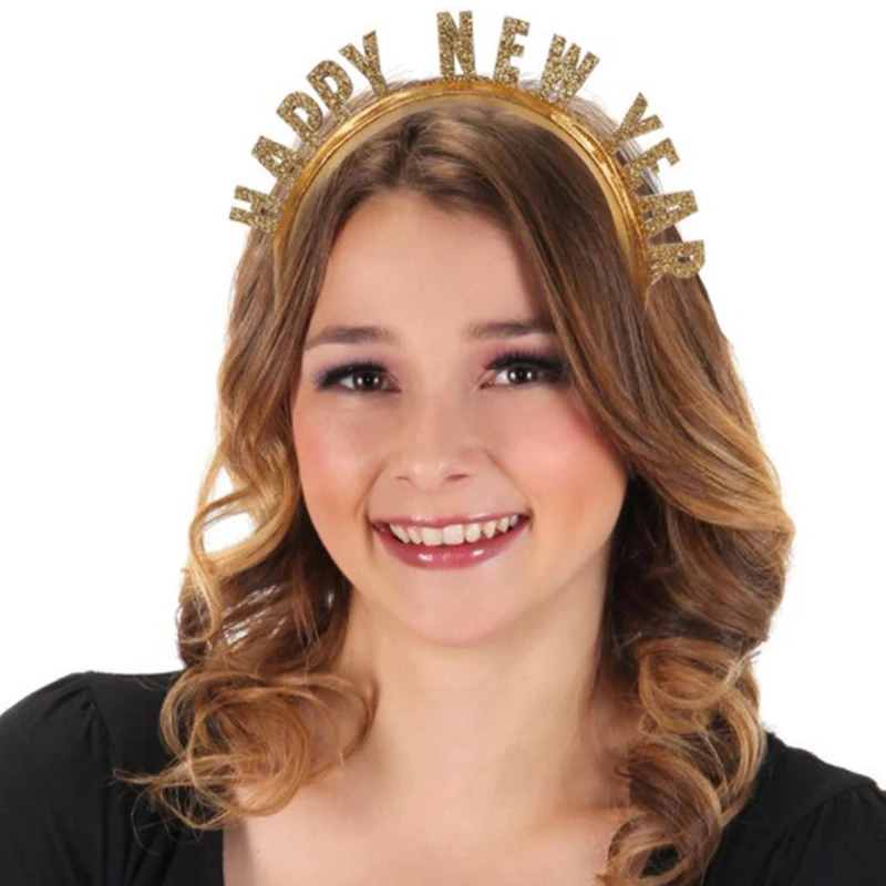 

1PCS Headband Glitter Letters Happy New Year Headband Plastic Cheers For Adult And Children Hair Hoop Headband Glitter Letters