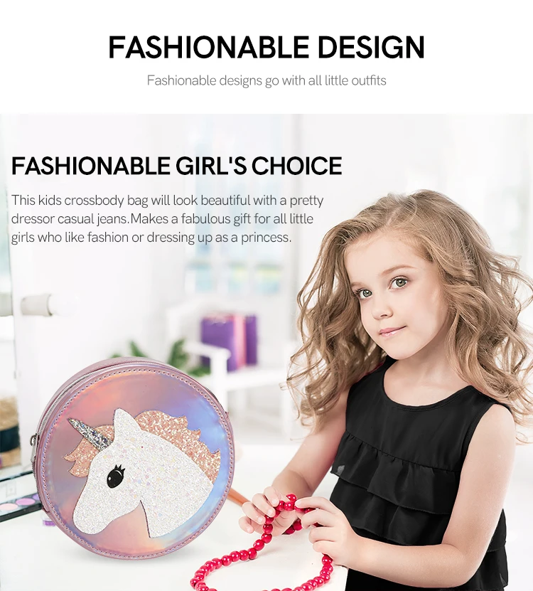 Pu Little Girl Pink Cute Unicorn Cross Body Bag Small Girls Sling Bag