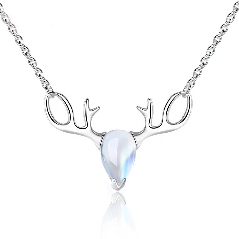 

Fashion Exquisite Temperament Silver color Jewelry Moonstone Crystal Deer Clavicle Chain Pendant Necklaces