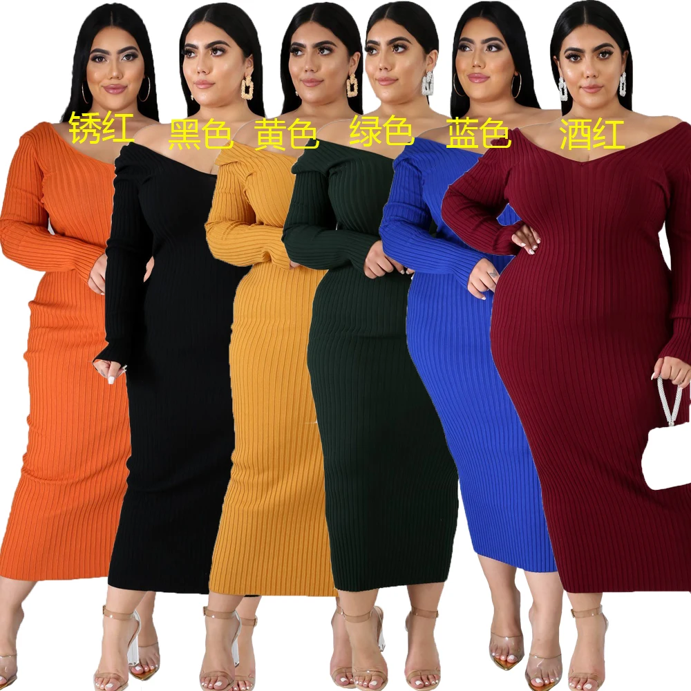 

F21519A women pure color plus-size dresses women's clothing spot Autumn and winter women dress, Black, green, blue, burgundy, orange, yellow