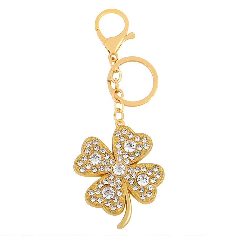 

New Personalized Rhinestone Diamond Metal Key chain Lucky Clover Pendant Keychain Four Leaf Bag Charm