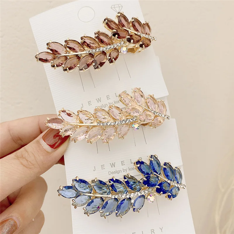 DH0067 Wholesale Fashion Leaves Barrette Women Crystal Hair Clip