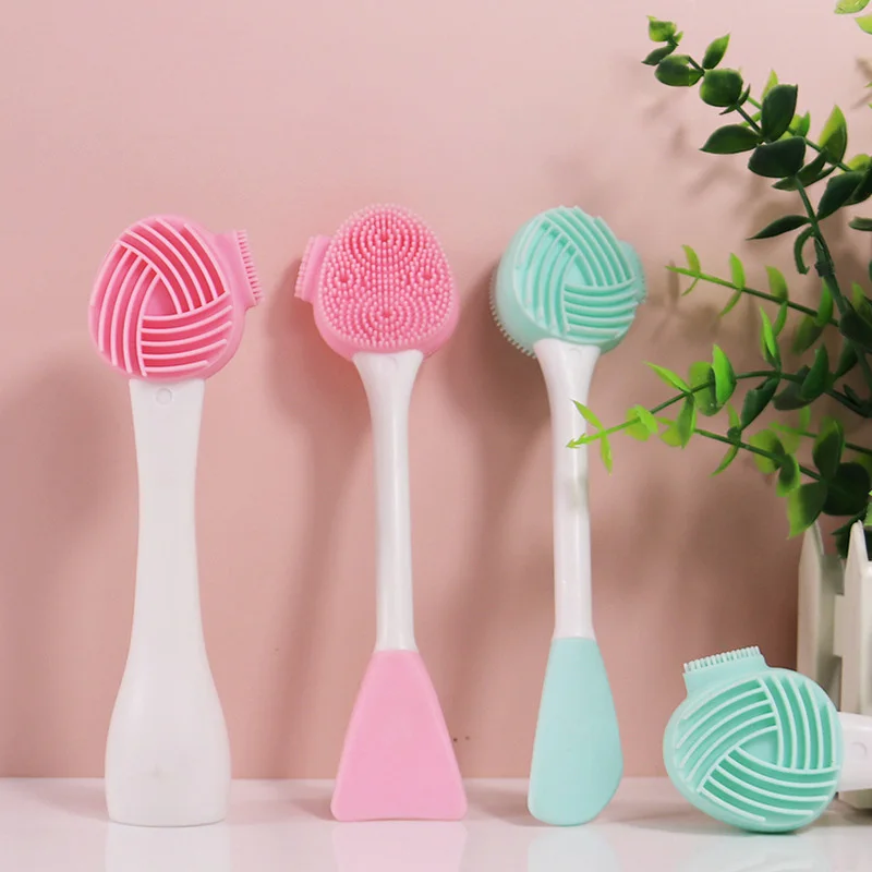 

Factory Wholesales Multi-function 3 in 1 Face Silicone Brush Exfoliator Deep Cleansing Silicone Hand Held Face Mask Brush