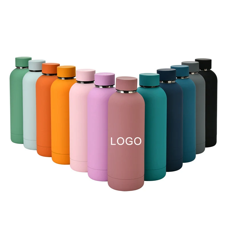 

dropshipping Custom logo outdoor sport travel pantone color bottle matte portable stainless steel water bottle, Red, yellow, green, blue and white