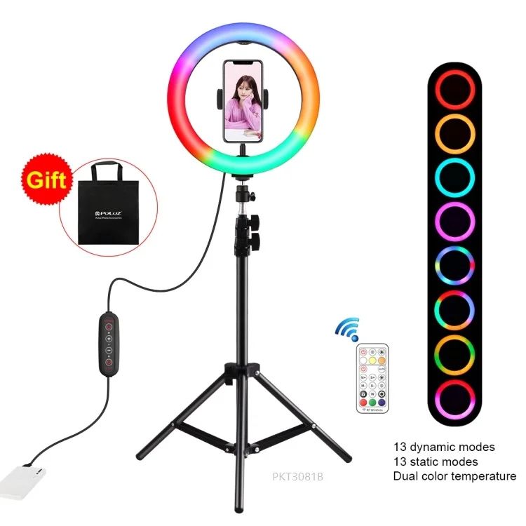 

Dimmable LED selfie ring light with tripod stand and phone holder for Photography Makeup Vlogging Live Streaming