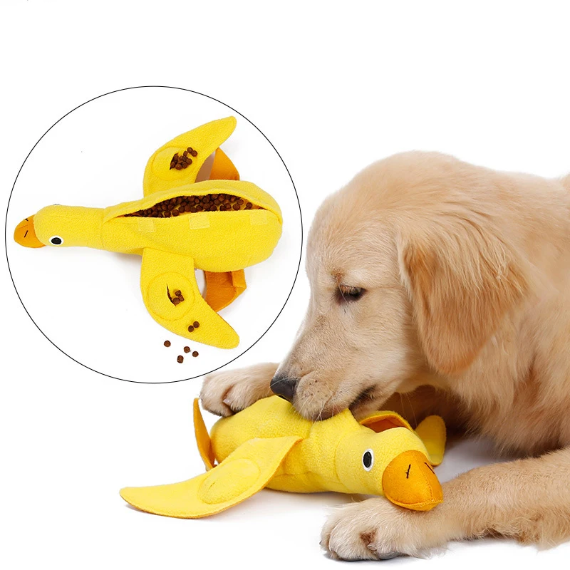 

Polar Fleece Cotton Pet Chewing and Vocal Toy Leaking Duck Doll Shape Puzzle Sniffing Training Plush Toy for Dogs, As photo