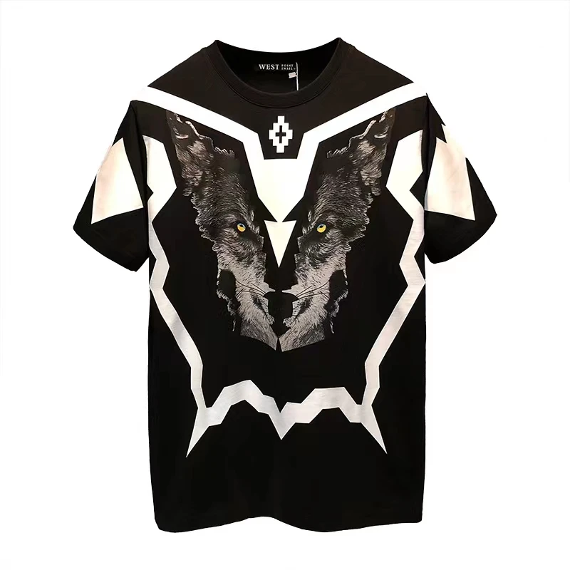 

Men's T-shirt short-sleeved street wolf head print T-shirt men and women with the same style couple loose plus size, Customized color