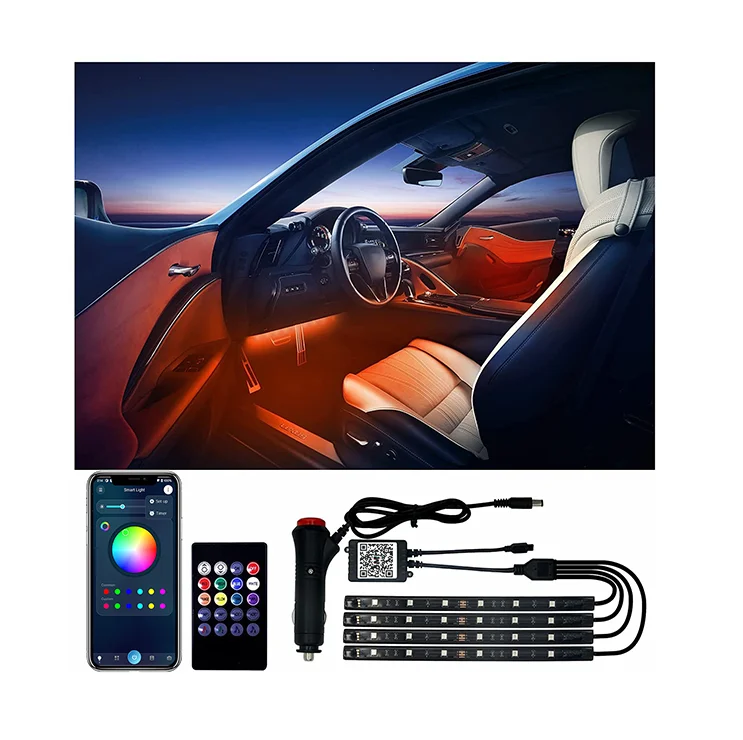 

Cool Car Interior Decoration 12V RGB 5050 Car Music Sync APP Control Smart LED Ambient Light Bar Accessories