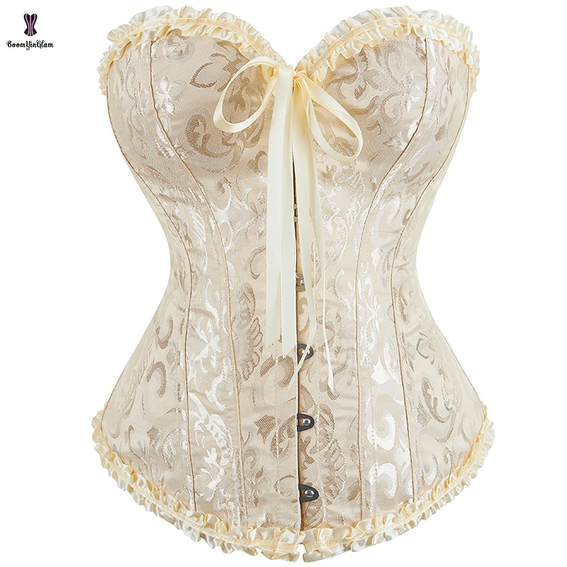 Victorian Gothic Floral Overbust Corset Elegant Waist Bustier Top Lace up Boned Korsett Corselet Basques Sexy Lingerie