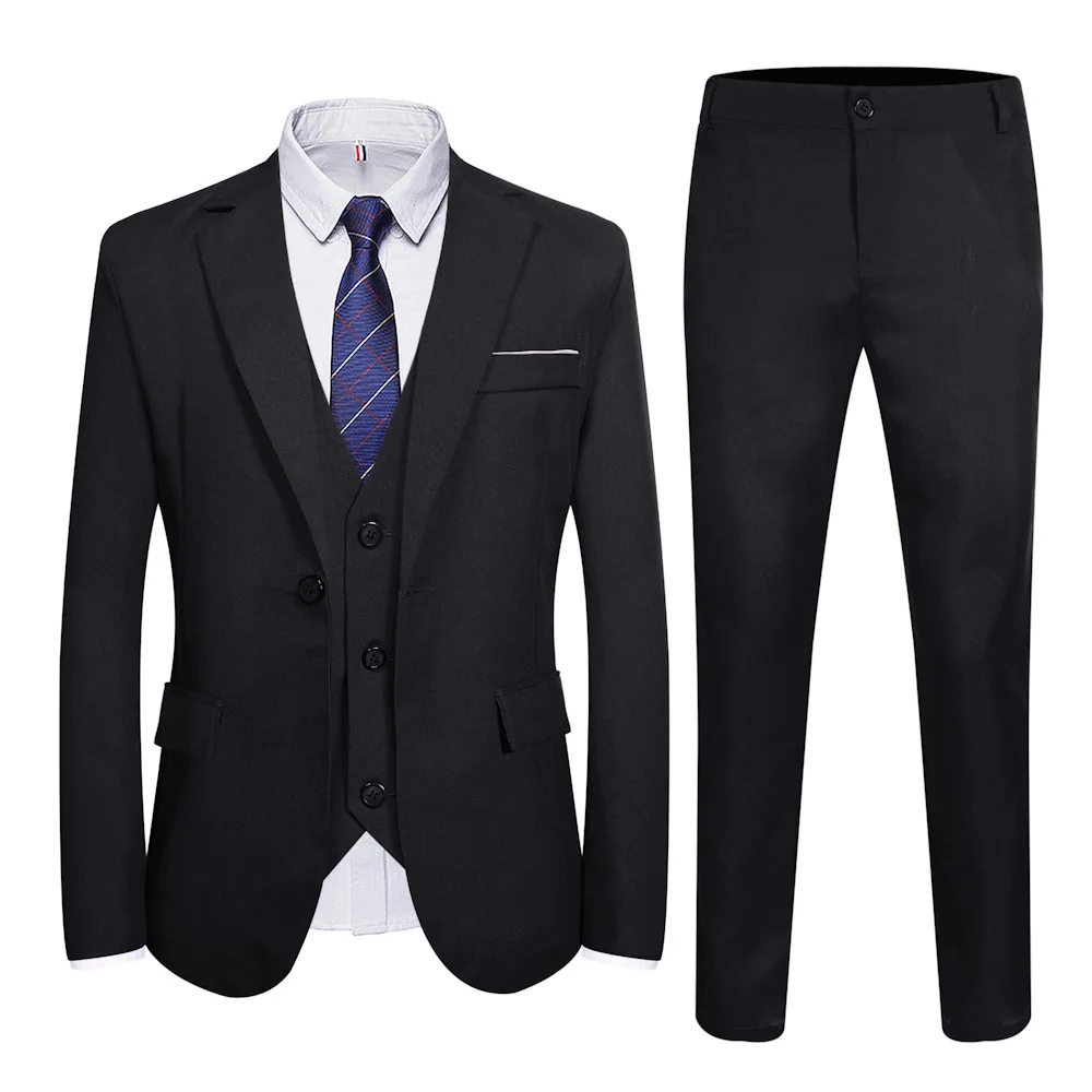

Casual Solid Men's Suits Business Wedding 3 Pieces Suit For Men, Black,gray,burgundy,navy