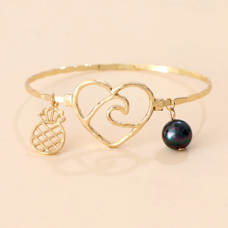 

Hawaiian Bangles Bracelets Gold Plated Filled Bracelets Pineapple Heart Pendants Pearl Polynesian Hawaiian Jewelry Wholesale