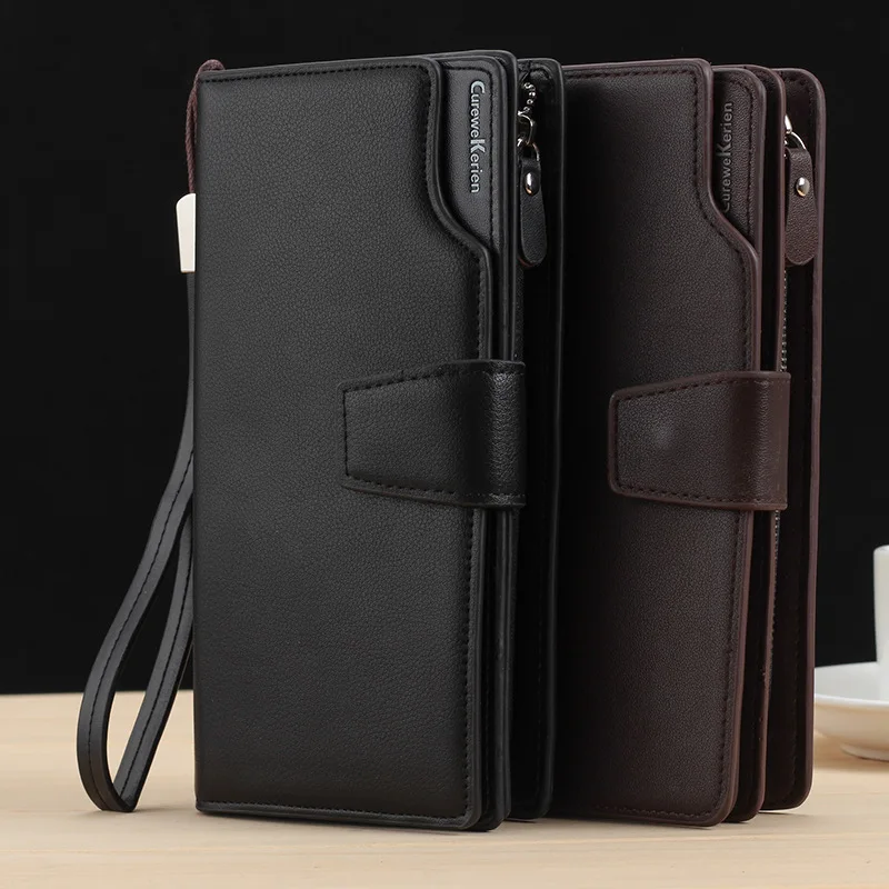 

Wholesale business style large capacity men's three-fold wallet,man clutch bag pu leather money bag for men