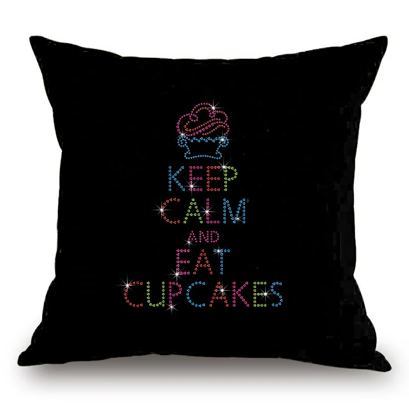 

Custom Cute Sparkling Keep Calm and Eat Cupcakes Transfer Design Rhinestone Iron on Transfer Motif for Clothes