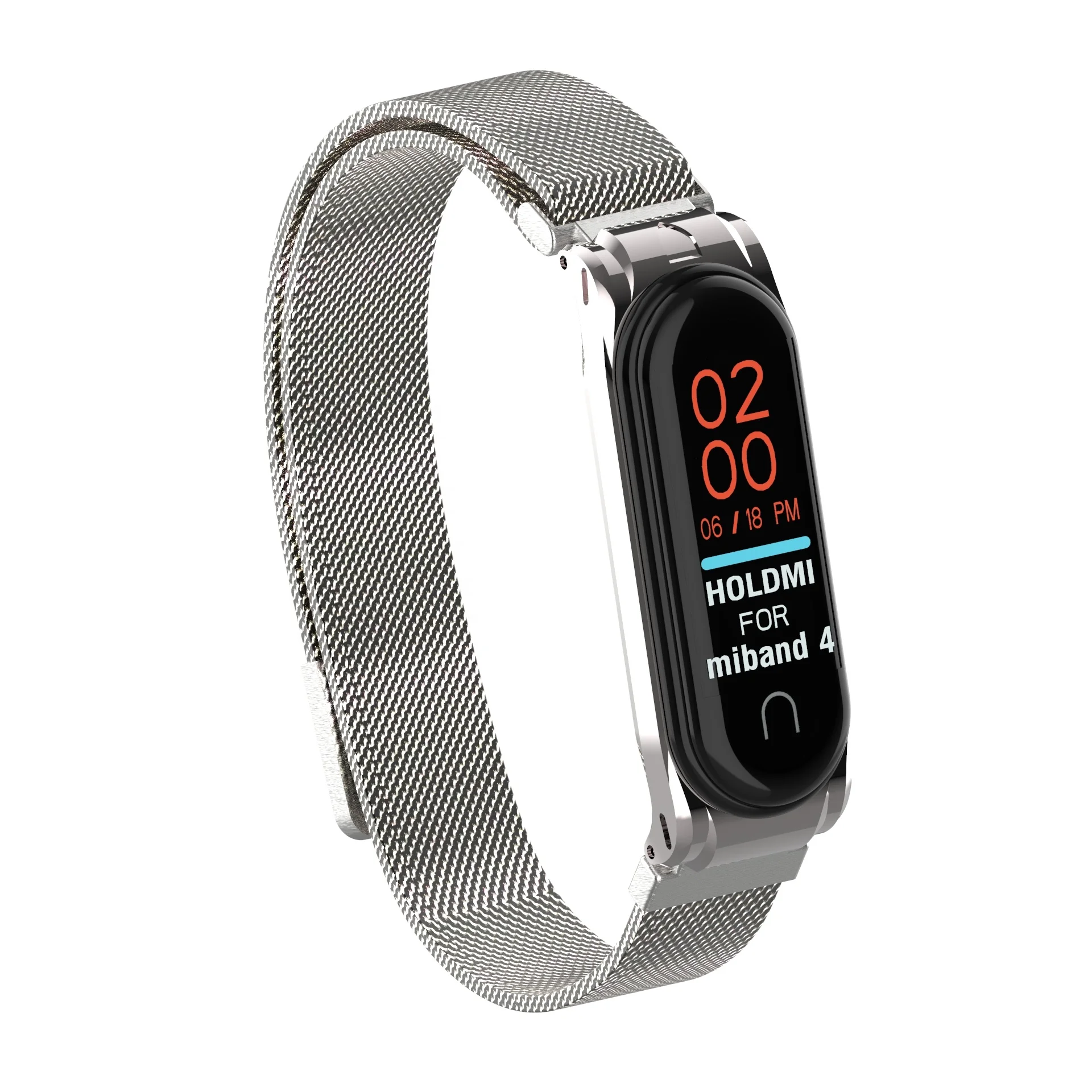 

HOLDMI ODM 43026 series silver color stainless steel miband 4 strap milanese loop for mi band 4 and 3, Pvd silver