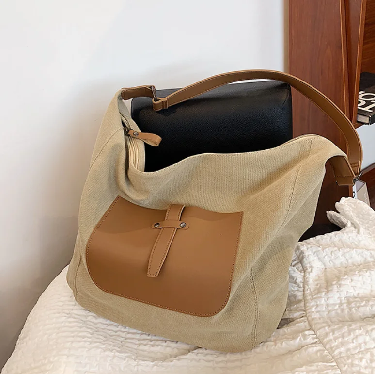 

2021 Canvas Bag Travel Leisure Retro Art One-shoulder Women's Bag Pu Canvas Patchwork One-shoulder Crossbody Bag YGC-465